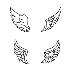 Hand drawn wing design, angel symbol on white background
