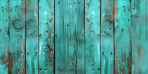 Texture of old boards painted in green color blue old wooden fence. wood palisade texture. planks background .