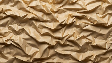 Abstract seamless cellophane horizontal background. Glossy crumpled texture, rich sand color