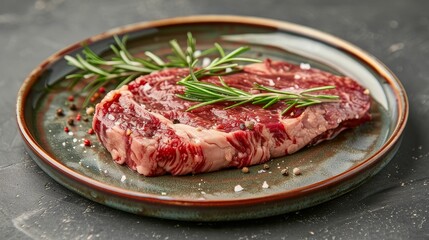 Fototapeta premium Close-up shot of a premium horse steak, decorated for an exquisite dining experience, focused and clear on an isolated background