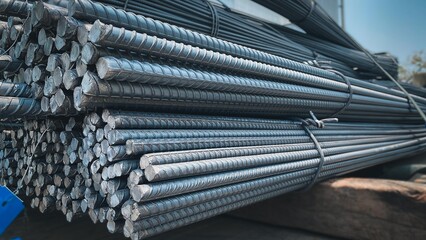 Prepare products for delivery to customers Deformed steel or rebar background Deformed bars for...