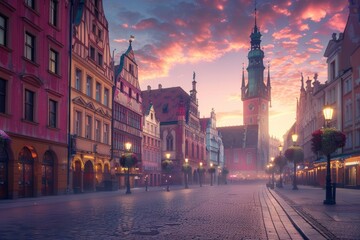 Wroclaw Market Square in Morning Panoramic Glory