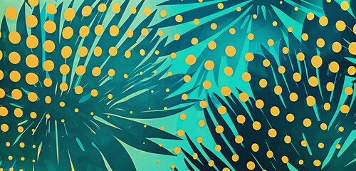 Vibrant teal, mango halftone dots create summer.