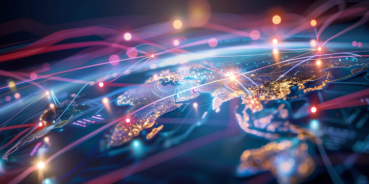 World map, network connectivity, data exchange and telecommunication