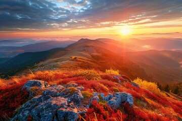 Autumn Sunrise in the Carpathian Mountain