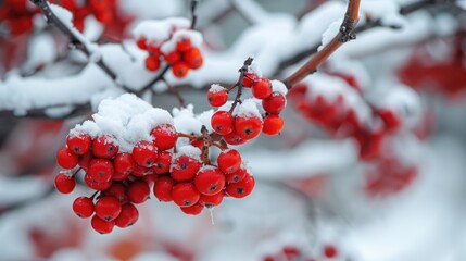A branch of red berries covered in snow.