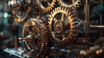 A clockwork mechanism with gears and cogs