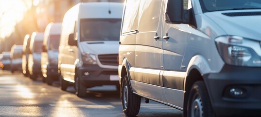 Modern Delivery Vehicles Lined Up on Sunlit Street