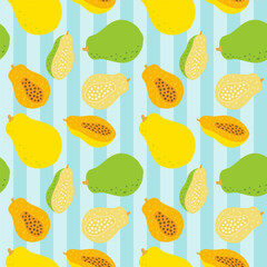 夏の素材：シンプルなパパイヤとストライプのかわいいシームレスパターン