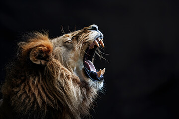 Majestic lion roaring in dark background
