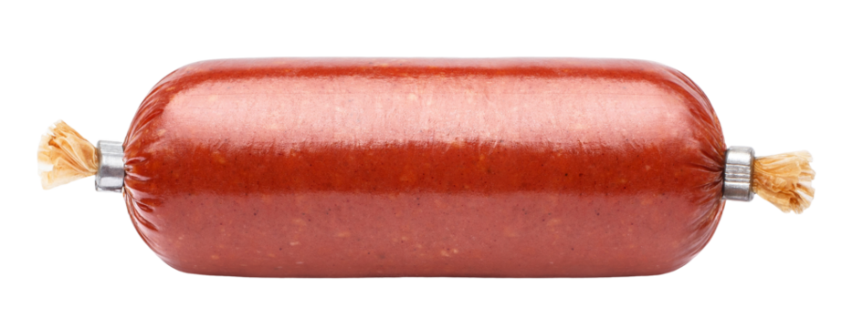 Delicious smoked sausage cut out