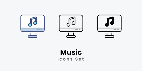 Music Icons thin line and glyph vector icon stock illustration