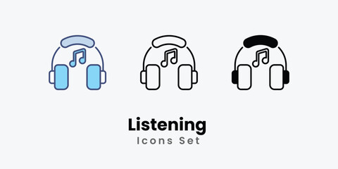 Listening Icons thin line and glyph vector icon stock illustration