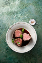 Roasted beef fillet with red wine sauce