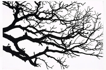Obraz premium Black silhouette of bare tree branches against a white background