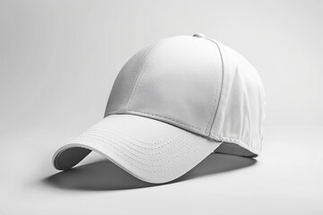 Fototapeta premium Side view of a white baseball cap without a pattern or inscriptions on a white background. Baseball cap mockup. Generated by artificial intelligence