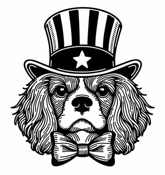 recommend clip art: Cavalier King Charles Spaniel Dog 4th July Line Art Memorial Day Clip Art Celebration USA (United State) Art Cute Cartoon For Independence Day Animal Patriotic with American Flag