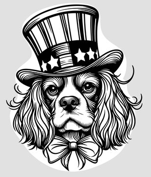 dog wearing patriotic hat and bow tie clip art preview