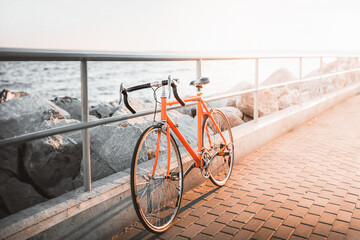 Vintage restored bike. Orange old road bicycle