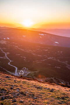Sunset on Mount Śnieżka in the Karkonosze Mountains