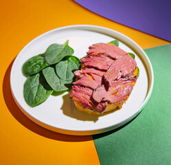 Colorful roast beef and spinach salad