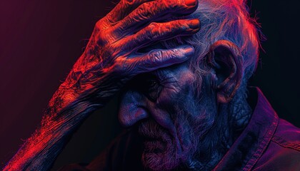Old Man Alzheimer's Brain Awareness Month Concept Abstract Red Purple