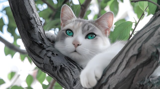 Feline Stare from Leafy Hideaway