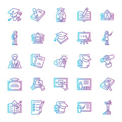 Education Gradient Icon Set. Vector Illustration. College,Graduate,Graduation,Learning,School,Student,University,Education,Classroom,Teacher,Study,Books,Knowledge,Academic,Degree,Diploma