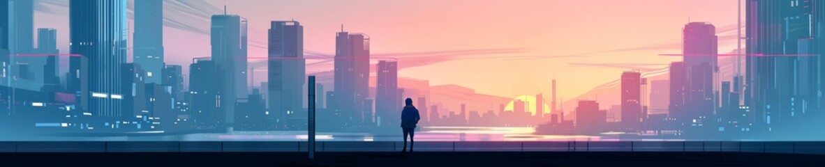 Fototapeta premium Dystopian society flat design side view bleak future theme animation vivid