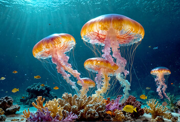 Very beautiful jellyfish with a wide variety of colors and attractive appearances