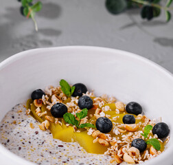 Healthy chia pudding breakfast with fresh fruit