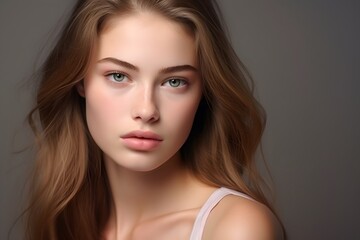 Fototapeta premium Portrait of woman with long curly beautiful ginger hair.