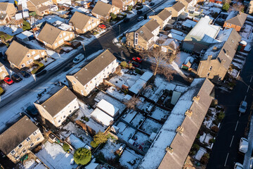 Aerial drone photo of the village of Golcar in West Yorkshire, England, Huddersfield in the UK...