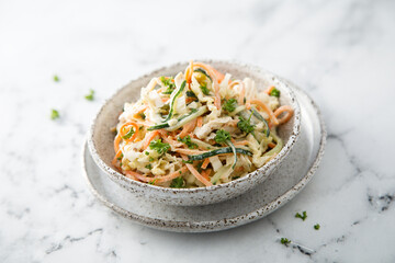 Healthy vegetable salad with yogurt dressing