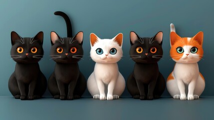 Obraz premium Seamless Poster of Adorable Cartoon Cat Characters in Various Poses and Emotions, Ideal for Cat Lovers and Enthusiasts
