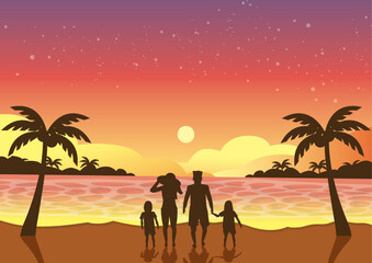 夏に家族で海水浴イラスト