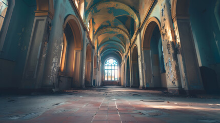 Obraz premium hall of the abandoned church : Generative AI