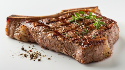 Close-up of a premium bison steak, highlighting the unique texture and flavor characteristics, perfect for gourmet advertising, isolated background