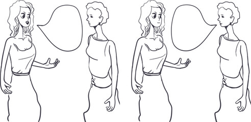 Two cartoon ladies are talking about something.