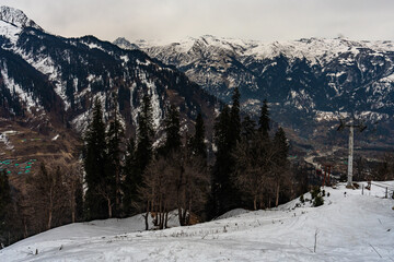 high-resolution stock images of Solang Valley's  snow covered ski resort mountains in Manali Himachal Pradesh Of india