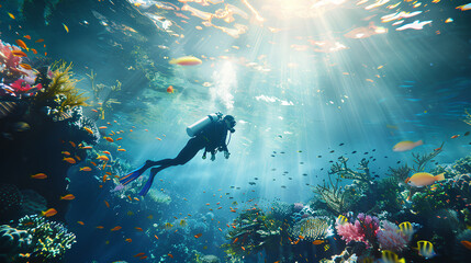 scuba diver and reef