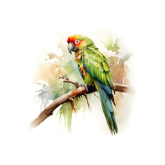 Colorful Parrot on Branch Watercolor. Vector illustration design.