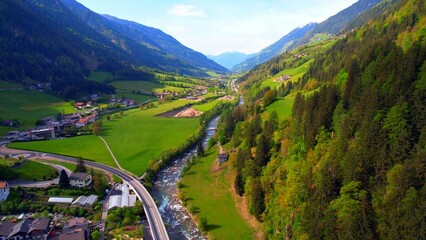 Fototapeta premium St. Leonhard in Passeier - South Tyrol - View of the Passeier valley with the Passer river