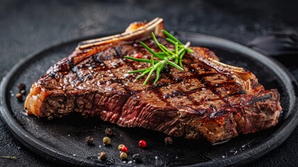 Close-up image of a T-bone steak with its distinctive T-shaped bone, showcasing the best of both the flavorful strip and tender tenderloin
