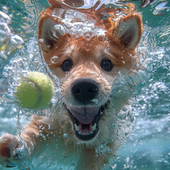 Shiba Inu catching a tennis ball
