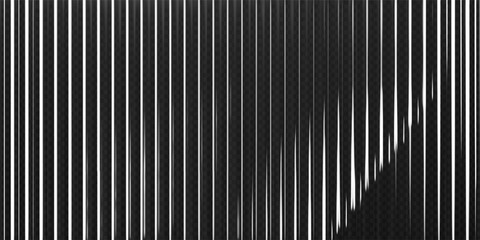 3d transparent ribbed glass background with refraction effect. Reeded glass with black and white gradient. Render of corrugated wall with overlay reflection light on dark. 3d vector background © janevasileva