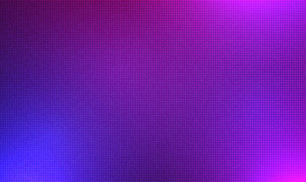 Led screen light background with glow pixel pattern. Digital tv display wall panel in blue, pink and purple gradient. Electronic diode effect. Television technology lcd projection studio. Vector EPS10