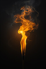 Stunning visual of a sculptural flame, twisting and turning with sparks, captured against a dark, moody background.