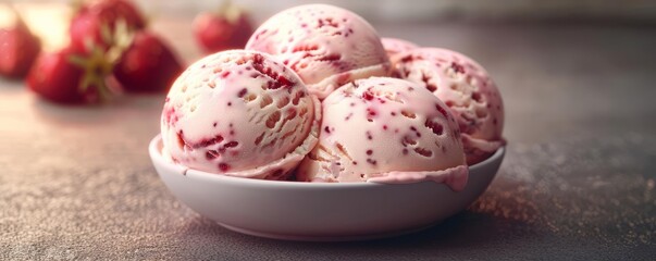 Smooth surface of classic strawberry ice cream, highlighting the seeds and creamy texture, light painting style