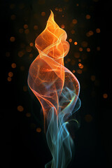 Artistic depiction of a flame, dynamically illustrated with an ethereal glow and vibrant sparks against a dark backdrop.